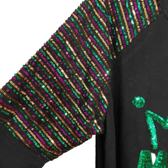 Mardi Gras Sequin Raglan Sleeve Black Sweater Size 18/20W Festival Parade - Picture 4 of 7